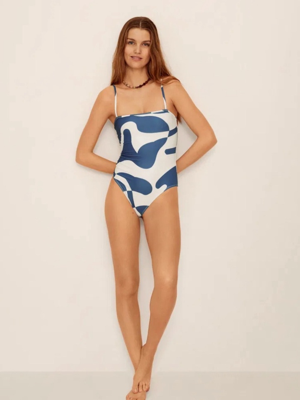 Mango Blue & White Retro style Abstract One-Piece women’s Swimsuit size medium